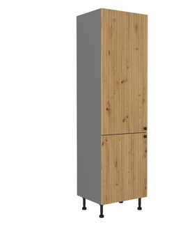 Kuchyňské linky NERITA, skříňka vysoká na vestavnou lednici 60 LO-215 2F, korpus: antracit, dvířka: dub artisan