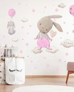 Samolepky na zeď Samolepky pro holčičku - Akvarelové zajíčky v růžové barvě