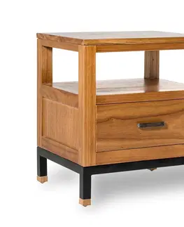 Designové a luxusní noční stolky Estila Koloniální masivní noční stolek Madhu ze dřeva Mindi se zásuvkou a kovovou konstrukcí 50cm