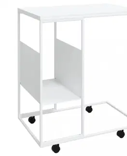 Konferenční stolky Příruční stolek s kolečky Dekorhome Bílá / hnědá