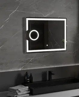 Koupelnová zrcadla MEXEN Onyx zrcadlo s osvětlením s kosmetickým zrcátkem 80 x 60 cm, LED 600 9813-080-060-611-00