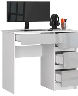 Psací stoly Ak furniture Psací stůl A-7 90 cm bílý/šedý pravý