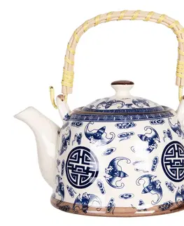 Džbány Konvice na čaj se sítkem a modrými ornamenty - 18*14*12 cm / 0,8L Clayre & Eef 6CETE0085