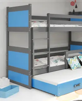Postele BMS Dětská patrová postel s přistýlkou RICO 3 | šedá 80 x 190 cm Barva: Modrá
