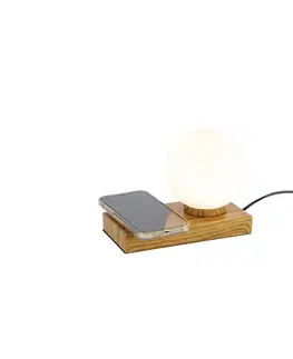 Stolni lampy Stolní lampa natural s dotykovou a indukční nabíječkou - Janneke