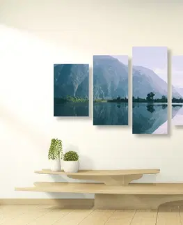 Obrazy přírody a krajiny 5-dílný obraz malovaná scenérie horského jezera