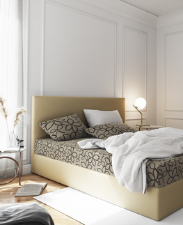 Postele Čalouněná postel CESMIN 160x200 cm, krémová se vzorem/krémová
