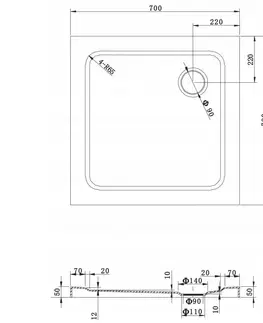 Sprchové vaničky Sprchová vanička čtvercová MEXEN SLIM 70 x 70 cm + sifon