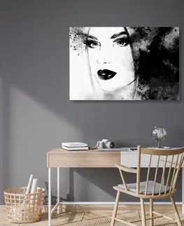 Černobílé obrazy Obraz módní ženský portrét v černobílém provedení