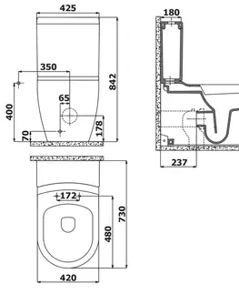 Záchody SAPHO GRANDE WC kombi XL, spodní/zadní odpad, bílá GR360