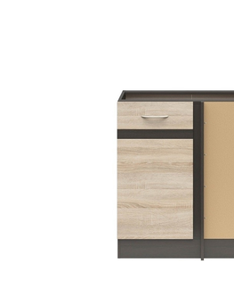Kuchyňské dolní skříňky JAMISON, skříňka dolní rohová 100 cm bez pracovní desky, pravá,dub sonoma