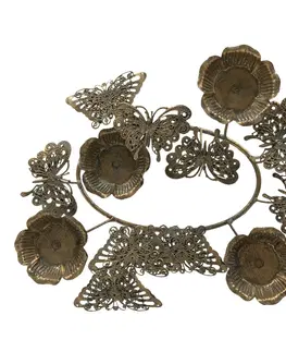 Svícny Bronzový antik kovový svícen na čajové svíčky Květiny - 35*31*12 cm Clayre & Eef 6Y3990