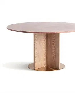 Designové a luxusní jídelní stoly Estila Luxusní Art-deco kulatý jídelní stůl Caya s povrchovou terrazzo deskou s podstavou z dubového masivu 150cm