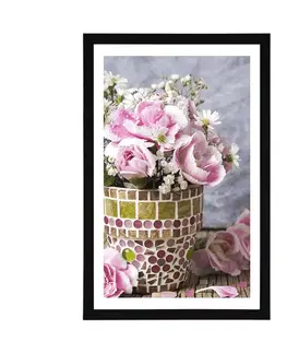 Vázy Plakát s paspartou květiny karafiátu v mozaikovém květináči