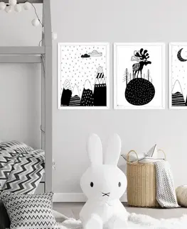 Obrazy do dětského pokoje Obraz na zeď - černobílé kopce s obláčky