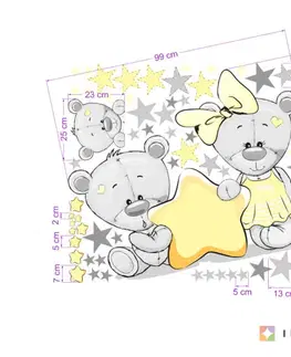 Samolepky na zeď Samolepky do dětského pokoje - Medvídci se jménem v žluté barvě