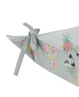 Chlebníky Zelený bavlněný košík na pečivo s květy a ptáčky Cheerful Birdie - 35*35*8 cm Clayre & Eef HB47