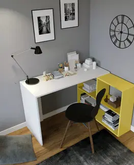 Kancelářské a psací stoly Psací stůl L156 bílý žlutý