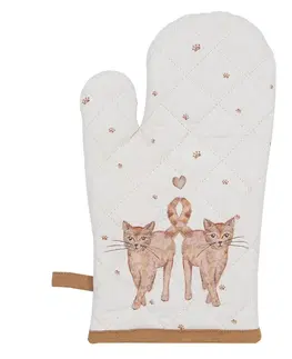 Chňapky Béžová dětská chňapka - rukavice s kočičkami Kitty Cats - 12*21 cm Clayre & Eef KCS44K