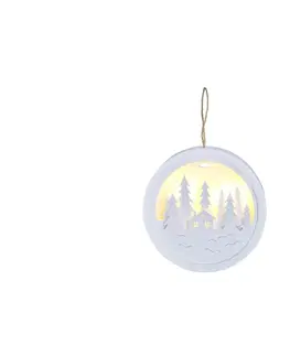 Vánoční osvětlení  LED dekorace závěsná, les a chatka, bílá, 2x AAA