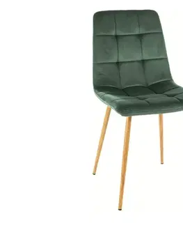 Jídelní sety Jídelní židle MILA VELVET dub Signal Zelená