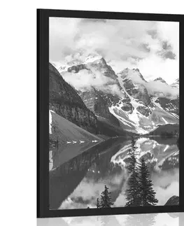 Příroda Plakát s paspartou nádherná černobílá horská krajina