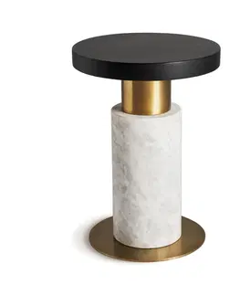 Luxusní a designové příruční stolky Estila Luxusní kulatý art deco příruční stolek Preston s designovou zlato bílou mramorovou nohou 33 cm