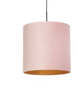 Zavesna svitidla Závěsná lampa s velurovým odstínem růžová se zlatem 40 cm - Combi