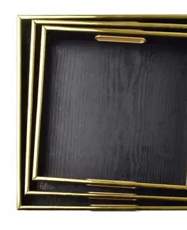 Prkénka a krájecí desky Mondex Sada 3 čtvercových podnosů Blanche černo-zlatá