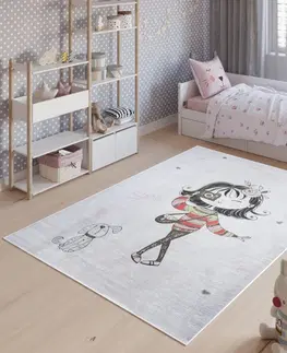 Dětské koberce Dětský koberec do dívčího pokojíčku s paní a pejskem Šířka: 80 cm | Délka: 150 cm