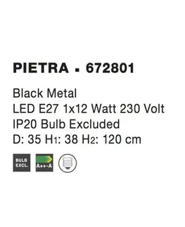 Industriální závěsná svítidla NOVA LUCE závěsné svítidlo PIETRA černý kov E27 1x12W 230V IP20 bez žárovky 672801