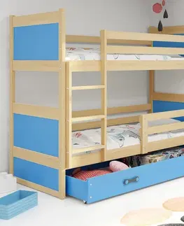 Dětské pokoje Expedo Patrová postel FIONA 2 COLOR + úložný prostor + matrace + rošt ZDARMA, 90x200 cm, grafit, blankytná