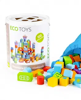 Dřevěné hračky Dřevěné kostky Městečko EcoToys 100 kusů