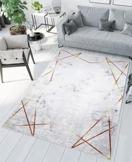 Moderní koberce Šedý trendy koberec s jednoduchým zlatým vzorem Šířka: 140 cm | Délka: 200 cm