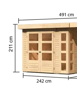 Dřevěné plastové domky Dřevěný zahradní domek KERKO 3 s přístavkem 240 Lanitplast Šedá
