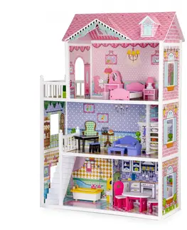 Domečky pro panenky Dřevěný domeček pro panenky XXL s nábytkem EcoToys růžový