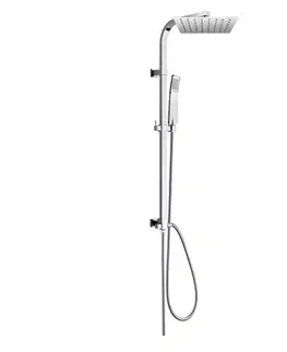 Sprchy a sprchové panely MEREO Sprchový set Quatro s tyčí, hadicí, ruční a talíř. hranatou sprchou, slim, nerez CBQ60101SKN