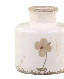 Dekorativní vázy Krémová keramická dekorační váza s květem Versailles - Ø 9*10cm Chic Antique 65078119