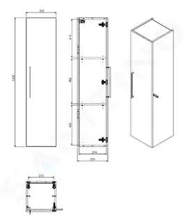 Koupelnový nábytek Kielle Vega Vysoká skříňka závěsná, 140x33x33 cm, lesklá bílá 50218010