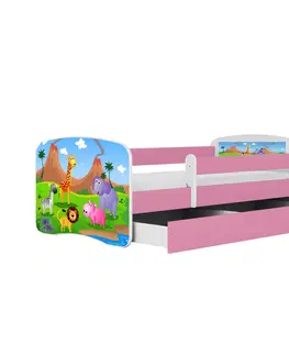Dětské postýlky Kocot kids Dětská postel Babydreams safari růžová, varianta 80x160, bez šuplíků, bez matrace