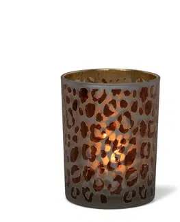 Svícny Skleněný svícen s motivem Leoparda M - 8*8*10cm Mars & More XMWLLPM