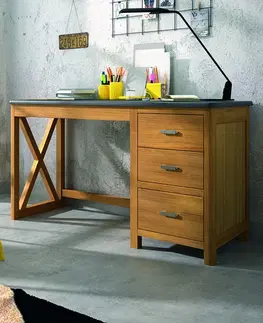 Stylové a luxusní pracovní a psací stoly Estila Designový psací stůl Cerdena z masivu se třemi zásuvkami 140 -170 cm