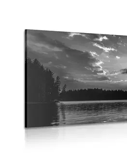 Černobílé obrazy Obraz odraz horského jezera v černobílém provedení