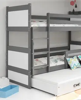 Postele BMS Dětská patrová postel s přistýlkou RICO 3 | šedá 90 x 200 cm Barva: Růžová