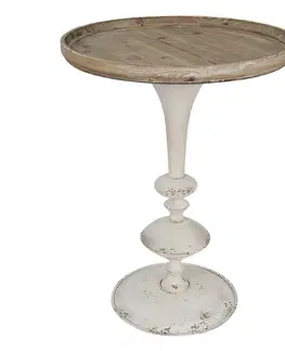 Konferenční stolky Bílo-hnědý antik odkládací stolek Varria - Ø 60*76 cm Clayre & Eef 5H0616