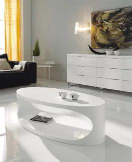 Designové a luxusní konferenční stolky Estila Moderní lesklý konferenční stolek Danea oválného tvaru bílé barvy 120cm