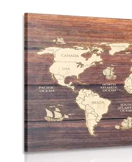 Obrazy mapy Obraz mapa na dřevě