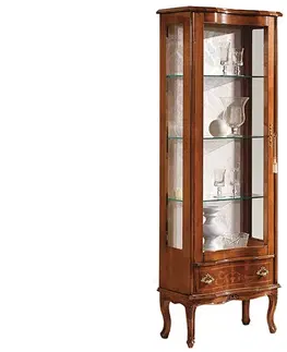 Luxusní a stylové vitríny Estila Luxusní klasická vitrína Clasica z masivu se čtyřmi poličkami a šuplíkem (pravá) 175 cm