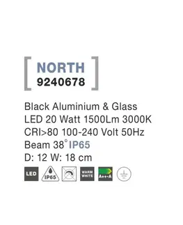 LED reflektory NOVA LUCE venkovní reflektor NORTH černý hliník a sklo LED 20W 3000K 100-240V 38st. IP65 9240678