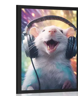 Párty zvířata se sluchátky Plakát potkan se sluchátky